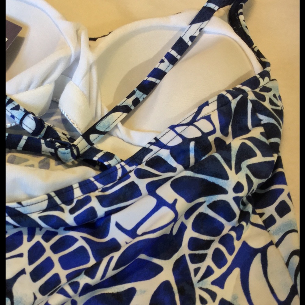 Blues/Blk/White Tankini Swimsuit - Picture 2 of 5